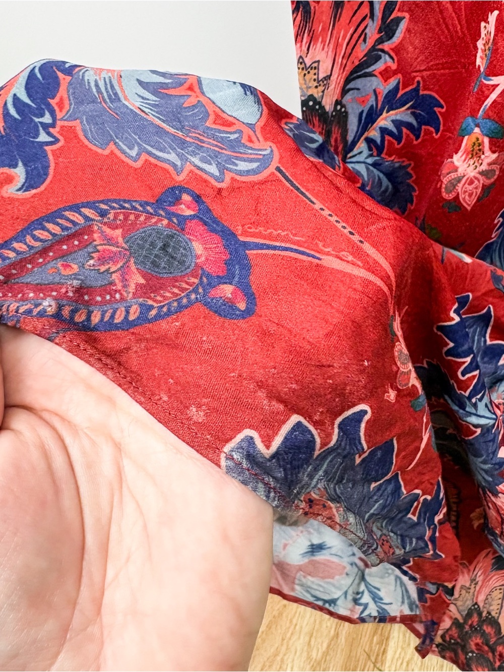 Farm Rio Luang Red Maxi Dress Blue Tropical Floral Bias Slip Resort Aloha Small - Picture 8 of 9